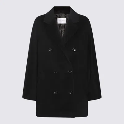 MAX MARA BLACK WOOL REBUS COAT