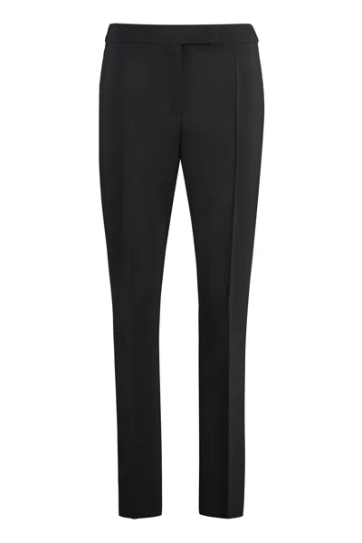 Max Mara Black Wool Straight-leg Trousers With Satin Details For Women