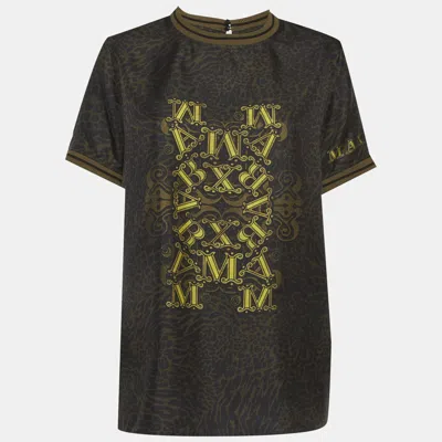 Pre-owned Max Mara Black/green Leopard Print Silk Top L