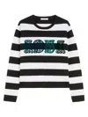 Max Mara Striped Cream Wool Sweater With Embroidered Logo Detail In White