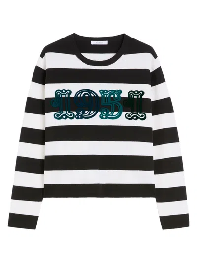 MAX MARA BLACKWHITE EMBROIDERED WOOL SWEATER
