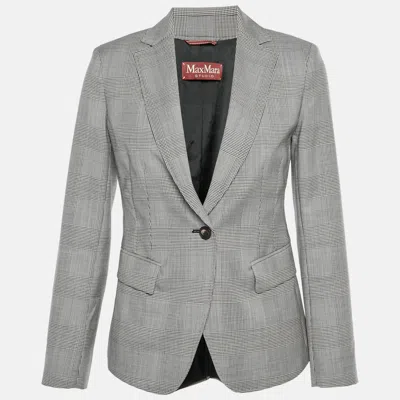 Pre-owned Max Mara Black/white Houndstooth Wool Regular Fit Blazer S