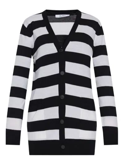 Max Mara Blackwhite Stripes V Neck Cardigan In Multi
