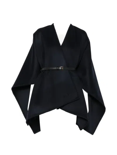Max Mara Blanket-stitch Embroidered-logo Cape In Blue