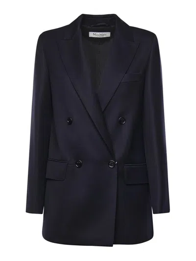 Max Mara Double-breasted Wool Blazer In Blue