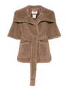 Max Mara Women Short Sleeve Belted Teddy Coat In Beige