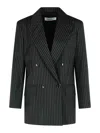 Max Mara Mattia Pinstriped Virgin Wool Blazer In Black
