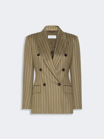 Max Mara Blazer À Double Boutonnage En Jersey À Fines Rayures In Green