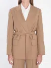 Max Mara Wool Canvas Blazer Tie Belt In Neutral
