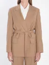 Max Mara Brown Canvas Talento Belted Blazer In Nude