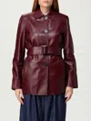 Max Mara Jacket With Belt In Bordeaux Nappa Leather In Burgundy