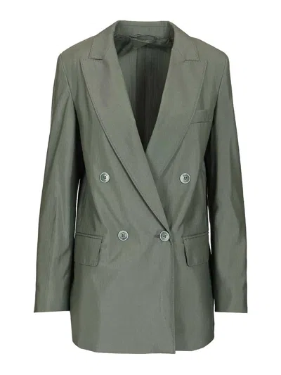Max Mara Double-breasted Linen Blazer With Pointed Lapels In Green