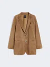 Max Mara Notched Lapel Brown Goat Leather Jacket In Brown