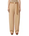 Max Mara Belted Cotton Trousers In Brown