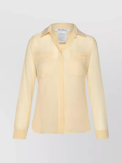 Max Mara Blouse Silk Buttoned Cuffs Chest Pockets In Neutrals