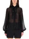 Max Mara Long Sleeve Pleated Blouse Bow Detail In Black