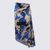 Max Mara Draped Floral Ruched Asymmetric Hem Skirts In Blue