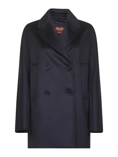 MAX MARA BLUE BROADCLOTH SHEREE DOUBLE-BREASTED PEA COAT