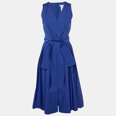 Pre-owned Max Mara Blue Cotton Belted Midi Dress S