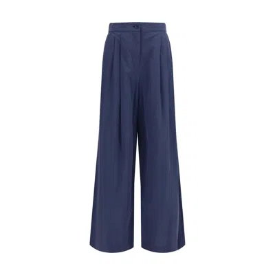 Max Mara Wide-leg Cotton Poplin Trousers In Blue