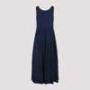 Max Mara Blue Cotton Poplin Moira Ss Long Dress In Dark Blue