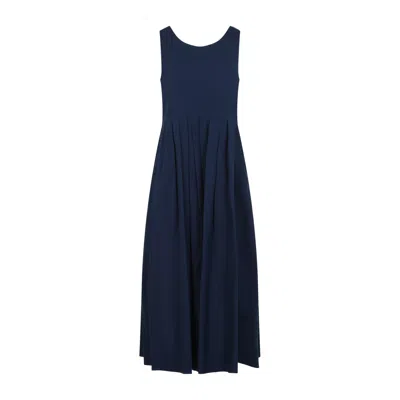 Max Mara Blue Cotton Poplin Moira Ss Long Dress