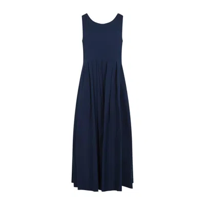 Max Mara Blue Cotton Poplin Moira Ss Long Dress
