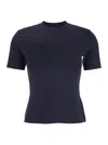 Max Mara Blue Crewneck T-shirt With Tonal Logo Lettering On The Front In Viscose Blend Woman In Multicolor