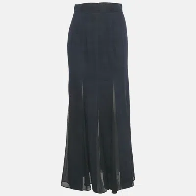 Pre-owned Max Mara Blue Denim & Silk Nicia Pleated Maxi Skirt S