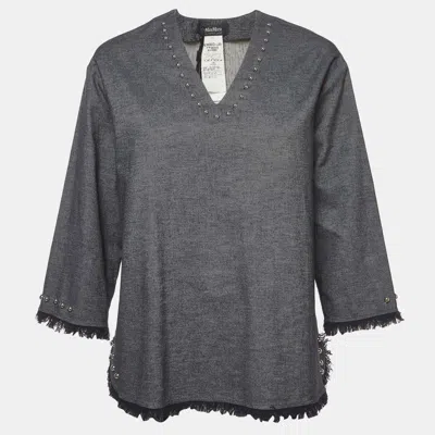 Pre-owned Max Mara Blue Denim Embellished Long Sleeve Top S