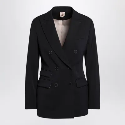 Max Mara Blue Double Breasted Wool Jacket In Black
