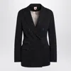 Max Mara Blue Double Breasted Wool Jacket In Black