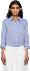 Max Mara Elise Flax Linen Button Front Shirt In Blue