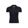 Max Mara Navy Blue Virgin Wool Albero Knit Ribbed Polo In Blue