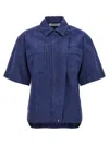 Max Mara Oversize Lapel Cotton Shirt With Curved Hem In Blue