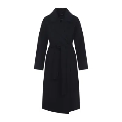 Max Mara Blue Long Wrap Coat In Black