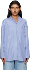 Max Mara Stripe Mandarin-collar Shirt In Blue