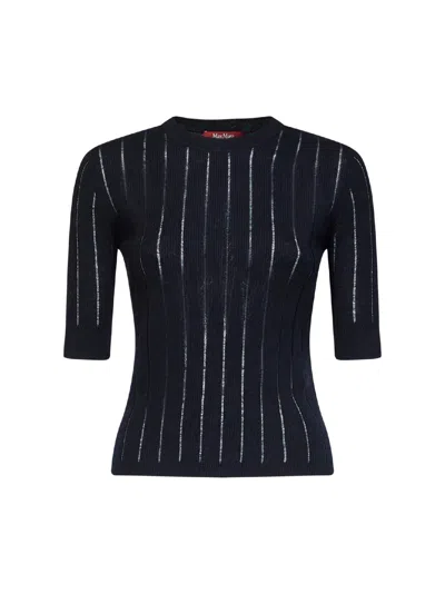 Max Mara Blue Mstragno Ribbed Fitted Top