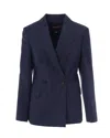Max Mara Studio Doublebreasted Jacket In Denim Blue Wool Canvas In Blue