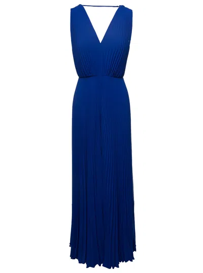 Max Mara Blue Pleated Sleeveless Jumpsuit In Loose Fabric Woman In Multicolor