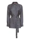 Max Mara Blue Printed Twill Boccale Belted Shirt In Blue