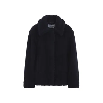 Max Mara Fuggito Short Blue Teddy Coat 38 In Black