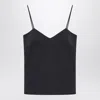 Max Mara Navy Blue Silk Unghia Washed Silk Tank Top In Black