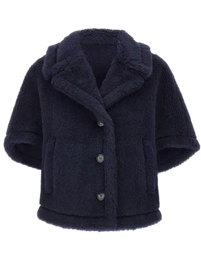 Max Mara Teddy Cape Alpaca Cashmere Silk Blend In Blue