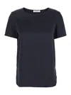 Max Mara Blue Solid Crew Neck Top In Blue