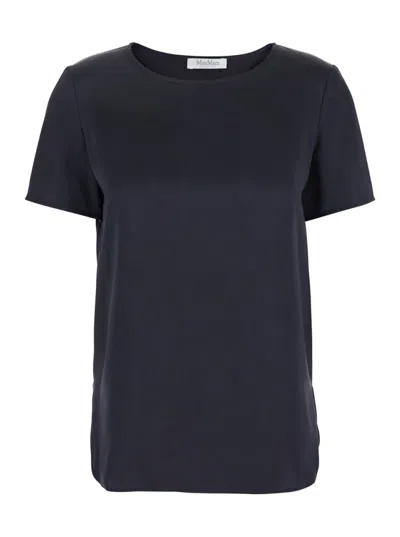 Max Mara Blue Solid Crew Neck Top