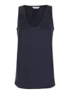 Max Mara Blue Solid Scoop Neck Top In Blue