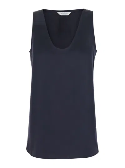 Max Mara Blue Solid Scoop Neck Top