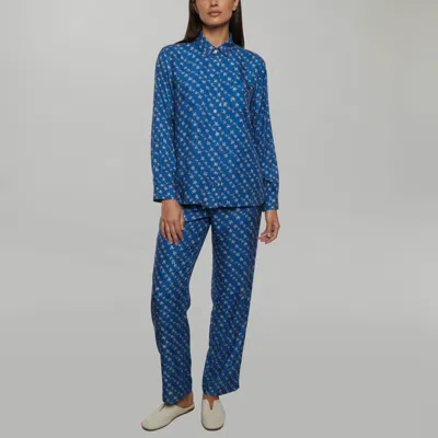 Pre-owned Max Mara Blue Starfish Print Silk London Shirt And Anversa Pants Set M