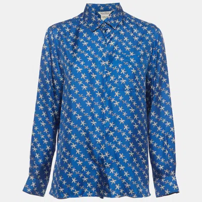 Pre-owned Max Mara Blue Starfish Print Silk London Shirt M